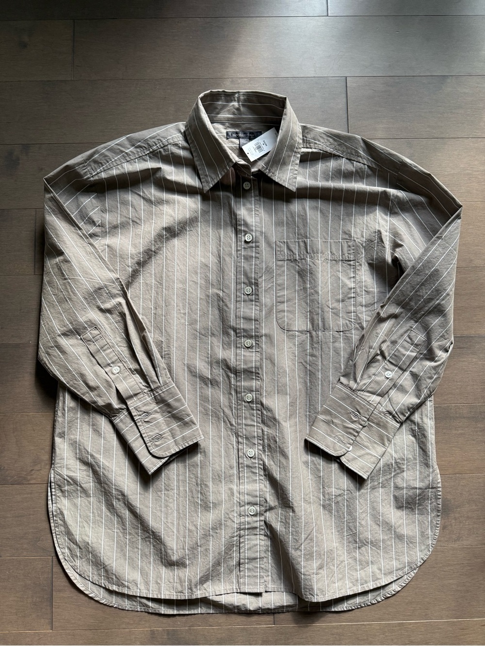 Banana Republic Oversized Poplin Brown Striped Button Down Shirt - Petite M